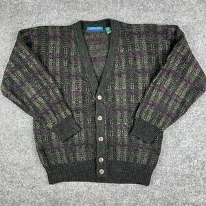 Claybrooke Cardigan Womens M Wool Blend Green Purple Button Front Retro 90s Knit